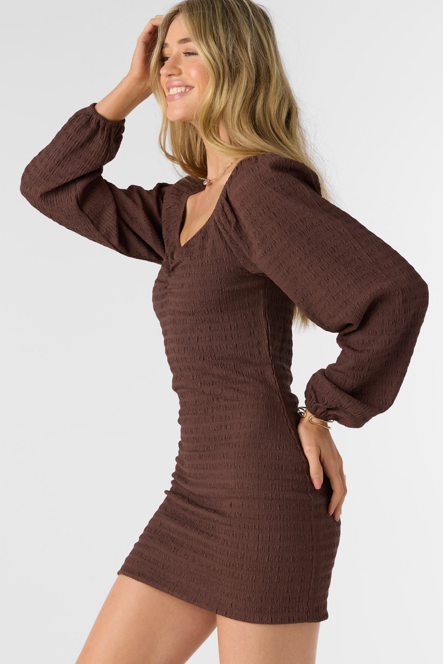 Tegan Smocked Knit Long Sleeve Mini Dress - Image 5