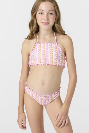 Girl's Balearic Waves Ruffle Edge High Neck Top Set