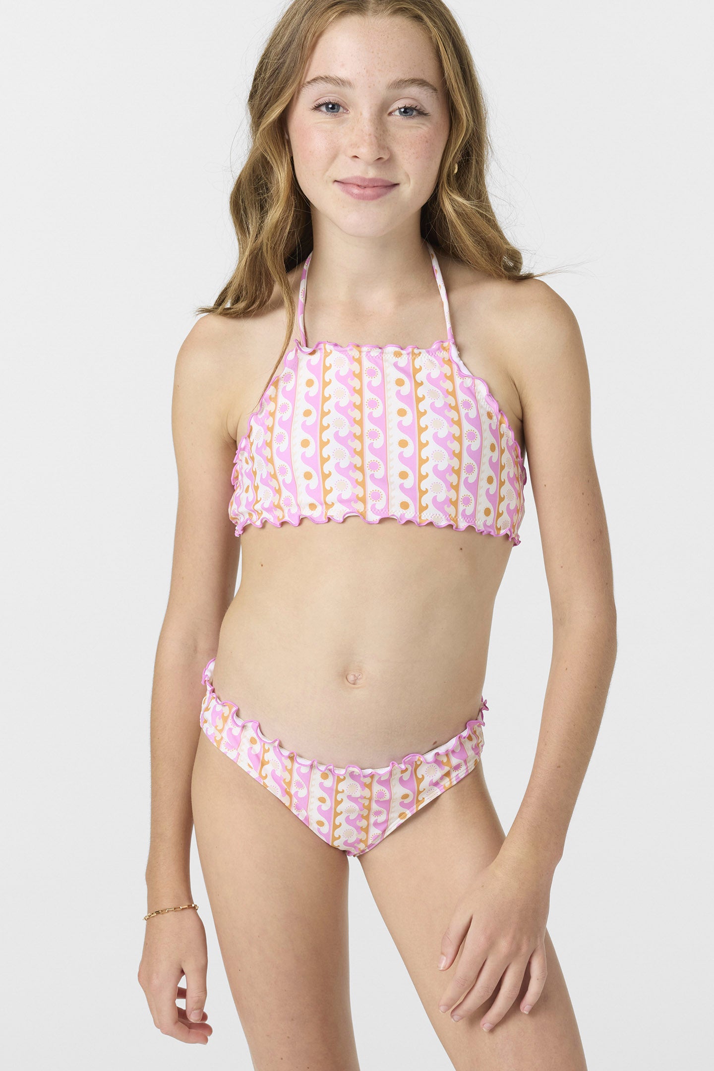 Girl's Balearic Waves Ruffle Edge High Neck Top Set