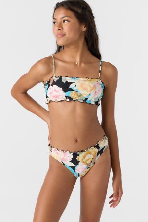 Girl's Mikah Floral Ruffle Edge Bandeau Set