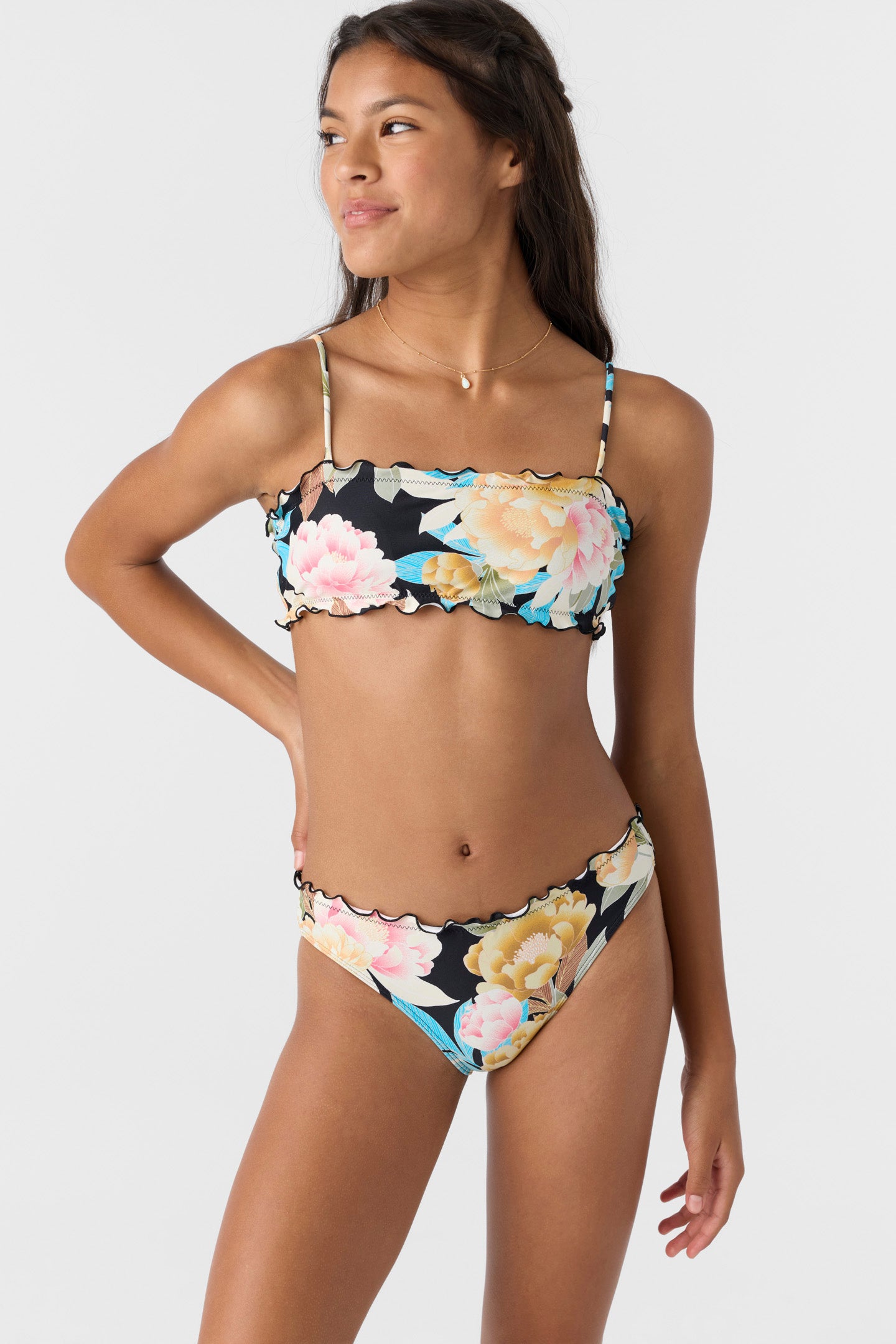 Girl's Mikah Floral Ruffle Edge Bandeau Set