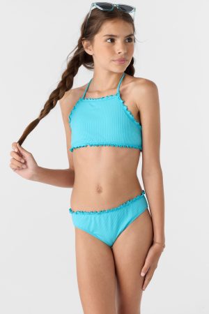 Girl's Dawnbreak Rib Hi-Neck Ruffle Edge Set