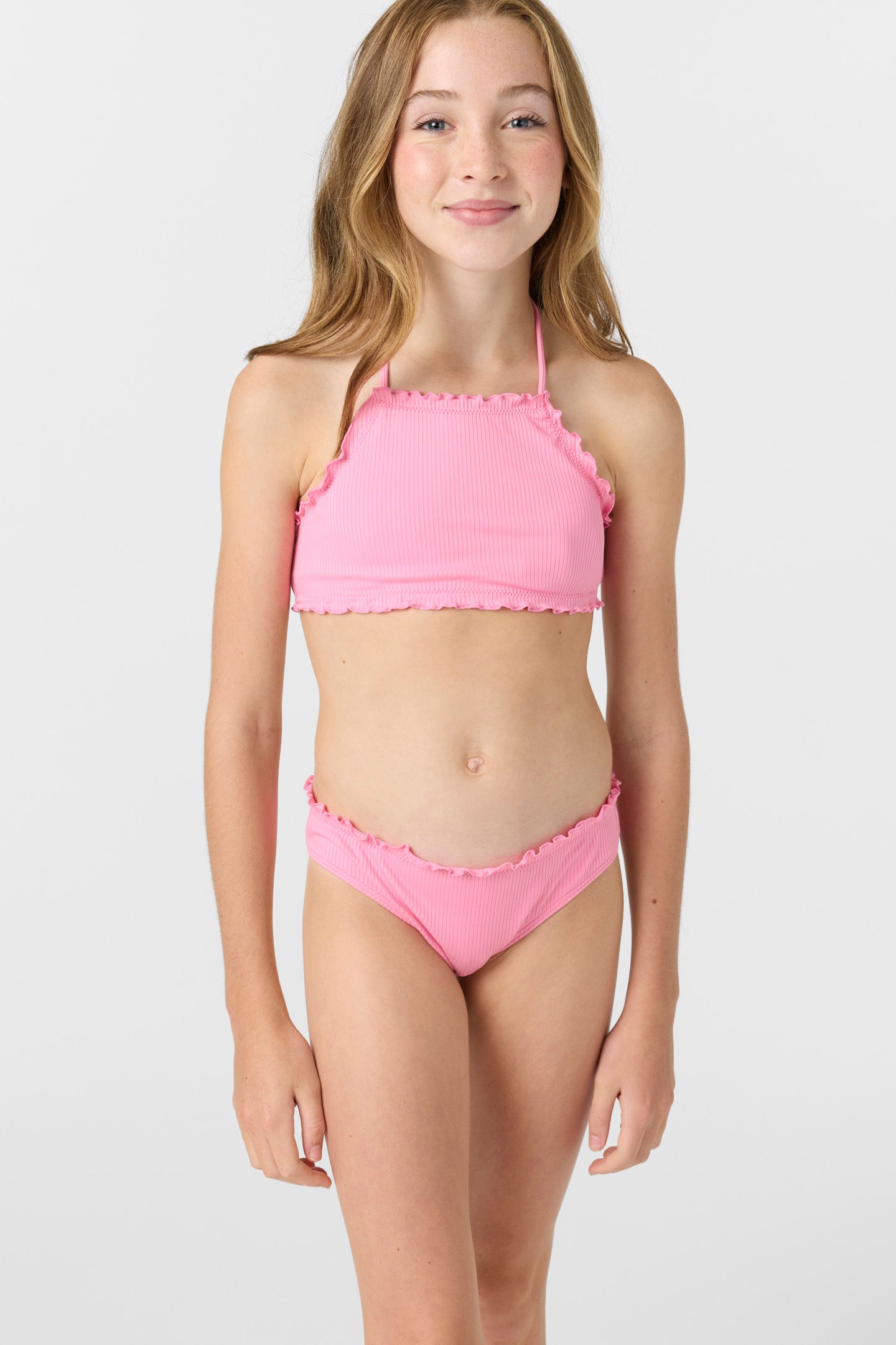 Girl's Dawnbreak Rib Hi-Neck Ruffle Edge Set High Neck Top Set